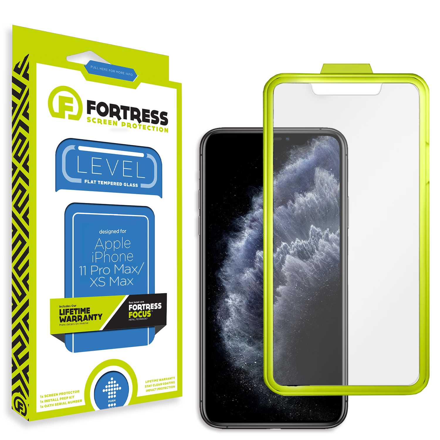 Fortress iPhone XS Max Screen Protector $0CoverageInstallTool Scooch Screen Protector