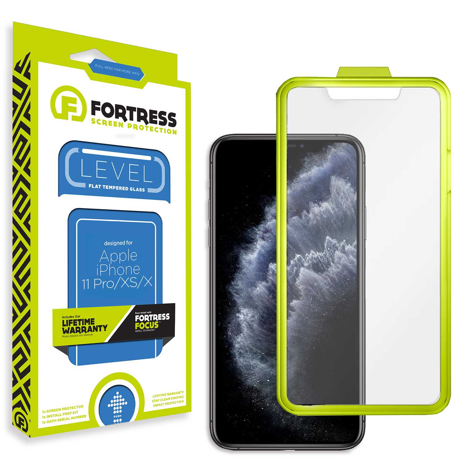 Fortress iPhone XS Screen Protector $0CoverageInstallTool Scooch Screen Protector