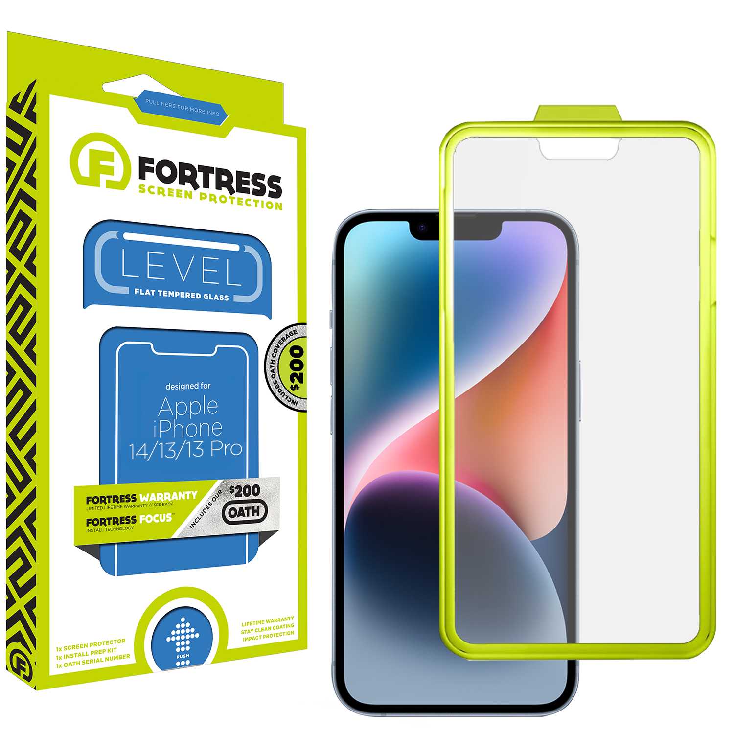 Fortress iPhone 14 Screen Protector $200CoverageInstallTool Scooch Screen Protector
