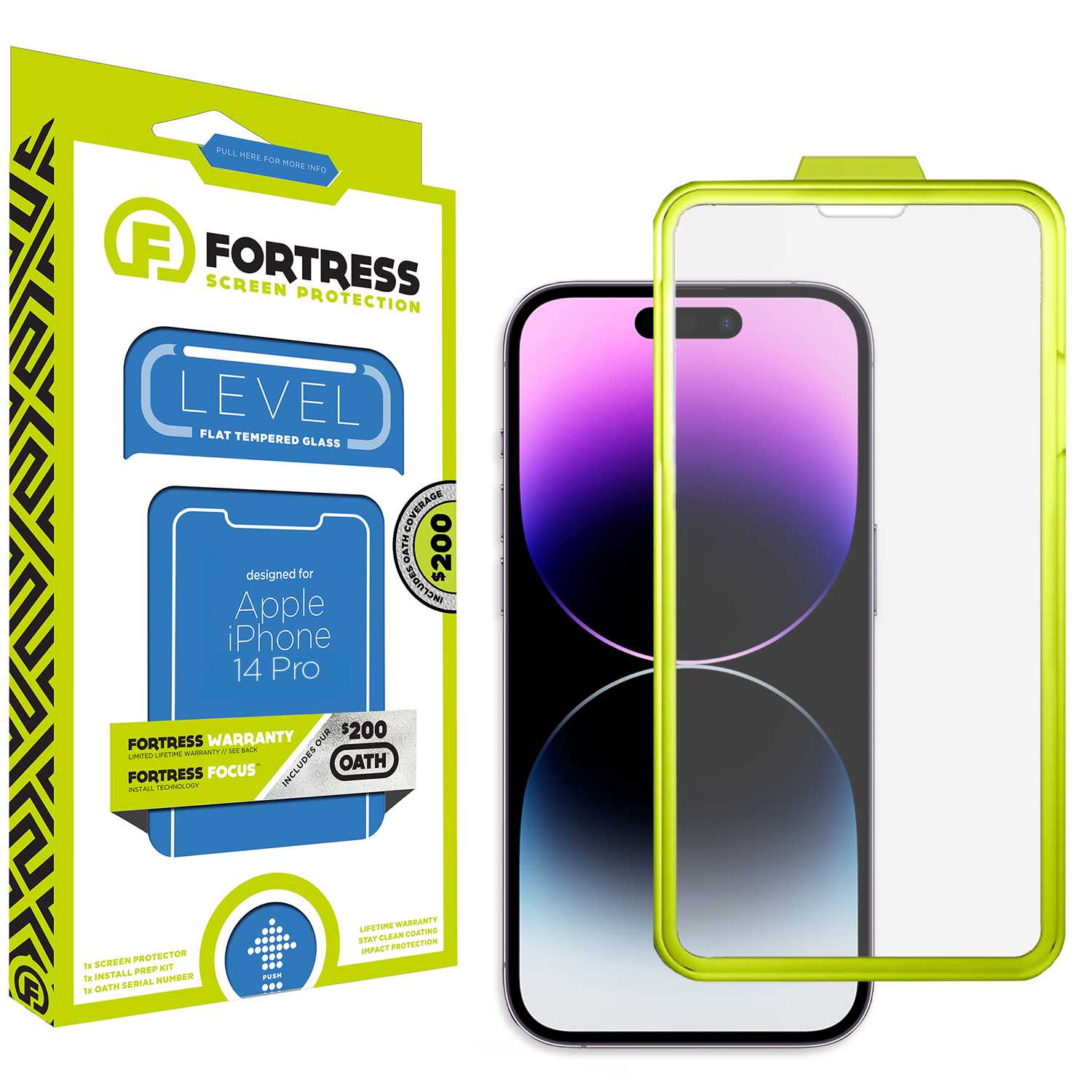 Fortress iPhone 14 Pro Screen Protector $200CoverageInstallTool Scooch Screen Protector